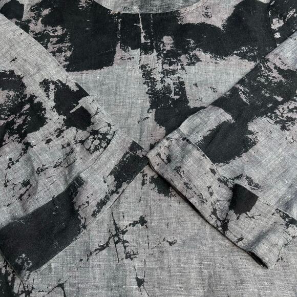 Habitat Clothes to Live In abstract print linen blouse Small BlackGrey Lagenlook - Picture 9 of 11
